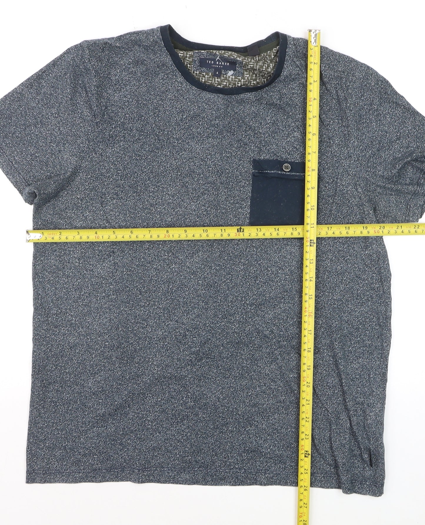Ted Baker Men Blue Crew Neck Short Sleeve Cotton T-Shirt Size L