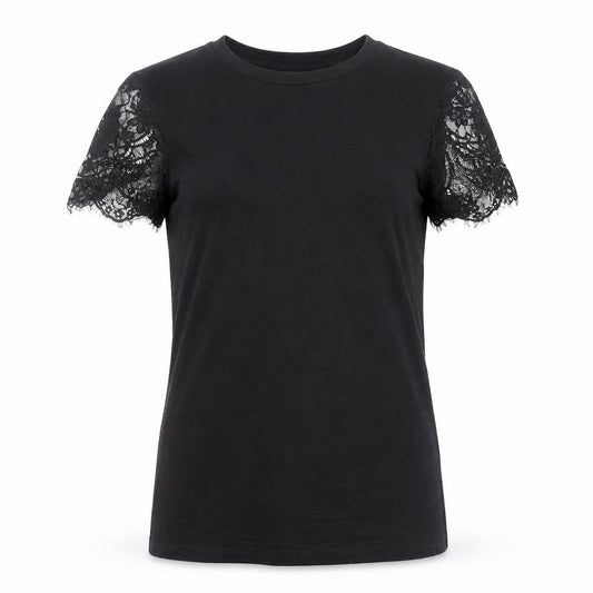 Front view of ASOS DESIGN Women’s Black Lace Sleeve Maternity T-Shirt, size UK 10
