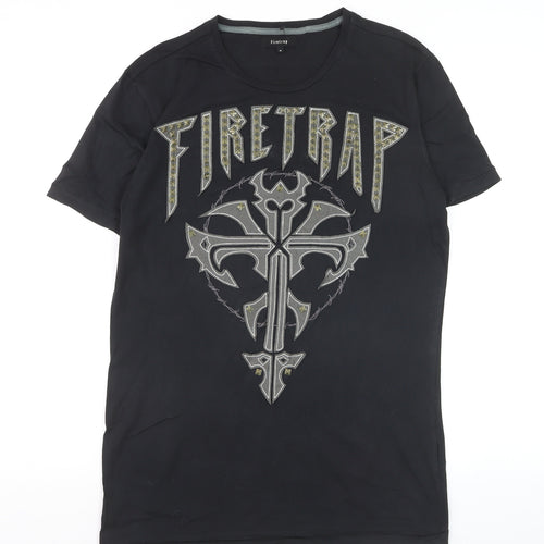 Firetrap Men's Black Gothic Rock Graphic Crew Neck Cotton T-Shirt Size M