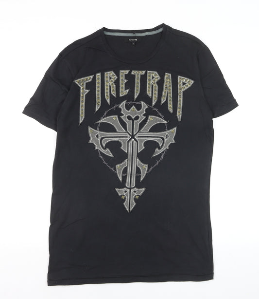 Firetrap Men's Black Gothic Rock Graphic Crew Neck Cotton T-Shirt Size M