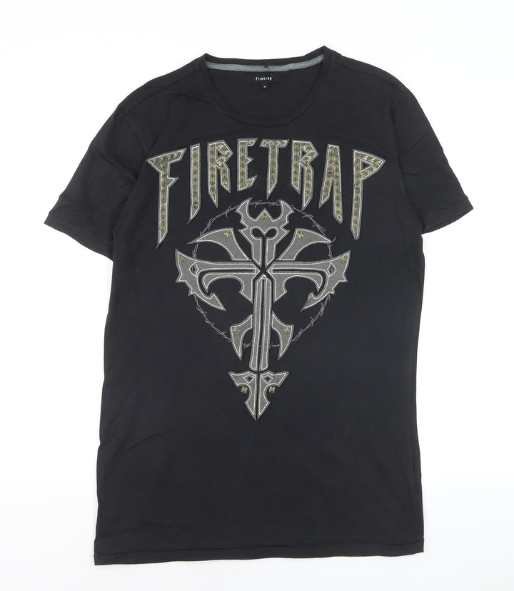 Firetrap Men's Black Gothic Rock Graphic Crew Neck Cotton T-Shirt Size M