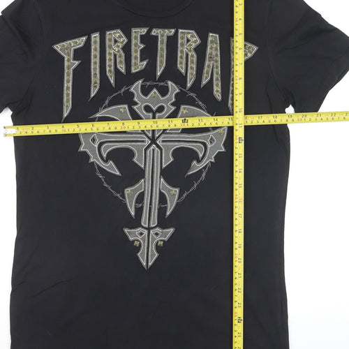 Firetrap Men's Black Gothic Rock Graphic Crew Neck Cotton T-Shirt Size M