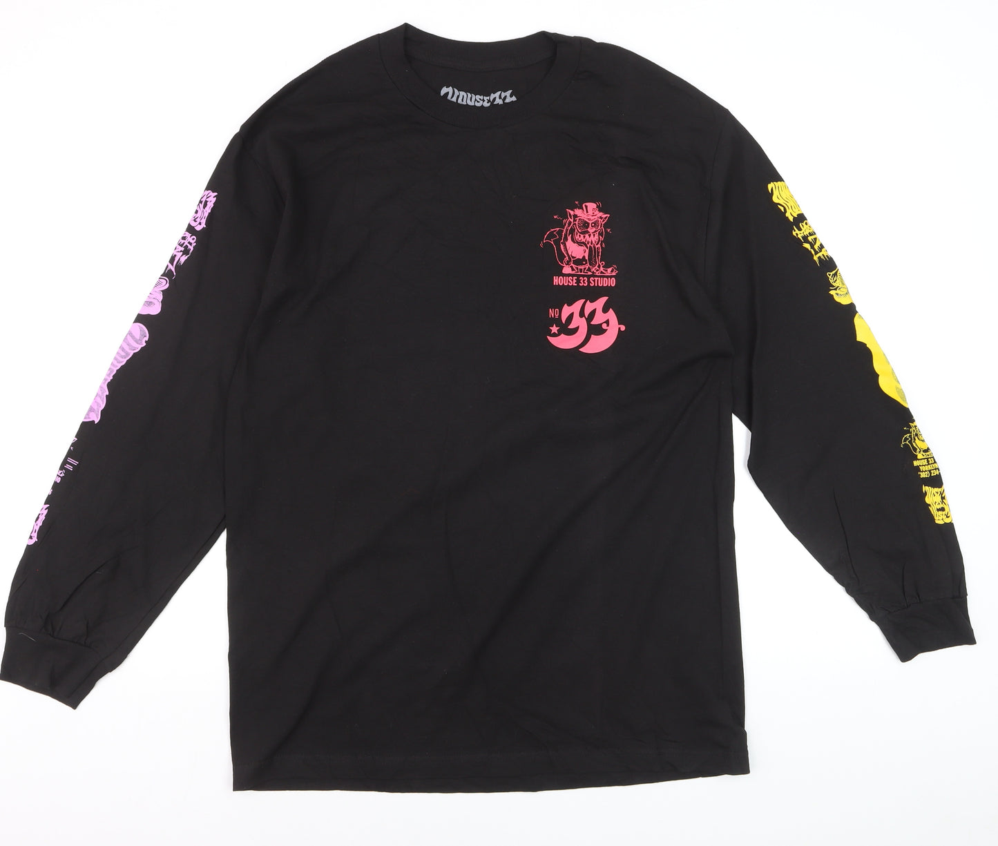 House 33 Men's Black Long Sleeve Graphic Cotton T-Shirt Size L