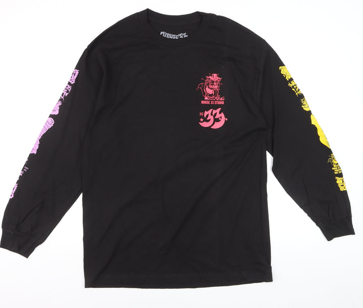 House 33 Men's Black Long Sleeve Graphic Cotton T-Shirt Size L