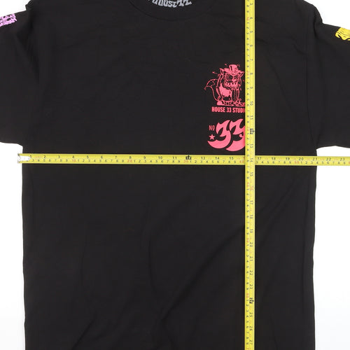 House 33 Men's Black Long Sleeve Graphic Cotton T-Shirt Size L