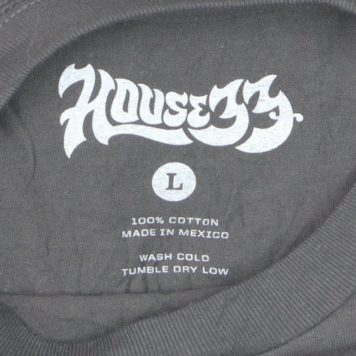 House 33 Men's Black Long Sleeve Graphic Cotton T-Shirt Size L