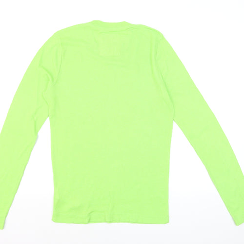 Hollister Men's Green Long Sleeve Slim Fit Cotton Top M