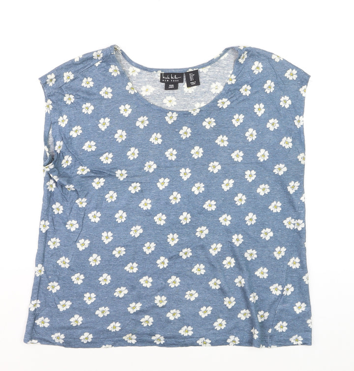 Nicole Miller Women’s Blue Floral Linen Sleeveless T-Shirt Size S