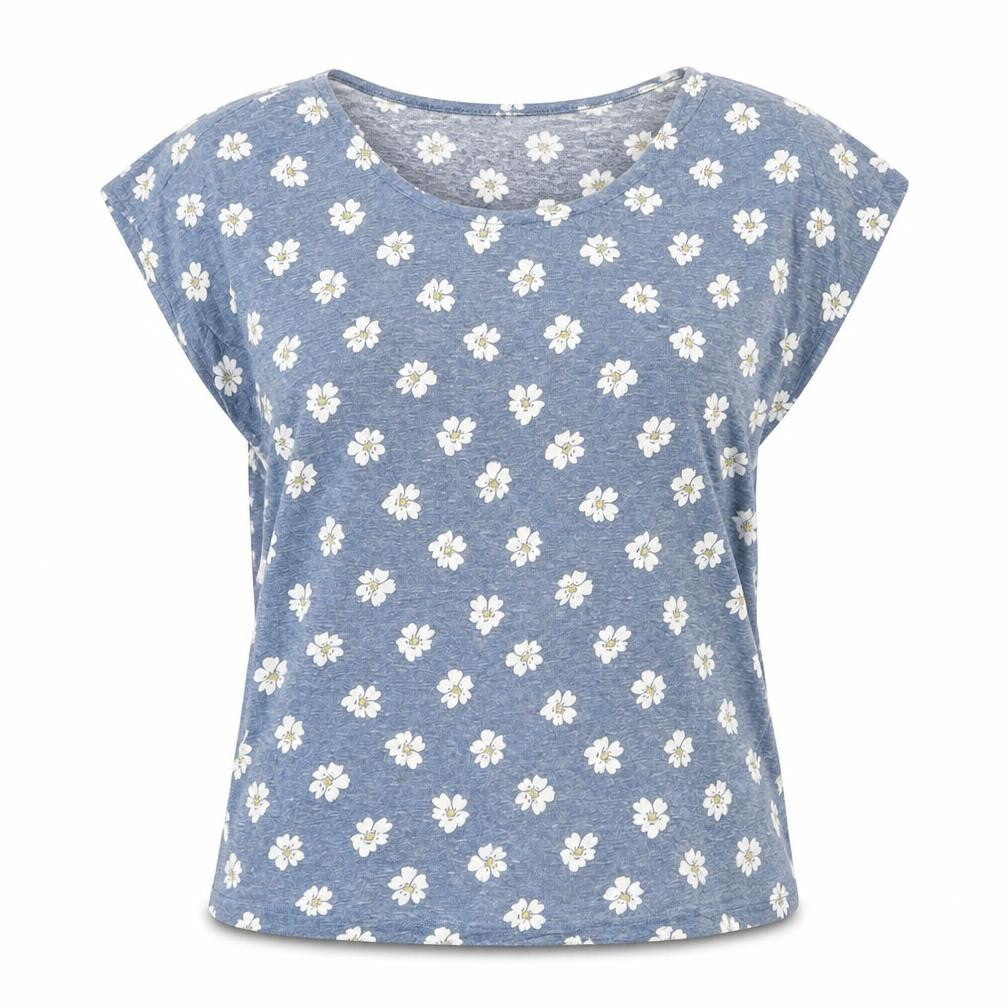 Nicole Miller Women’s Blue Floral Linen Sleeveless T-Shirt Size S