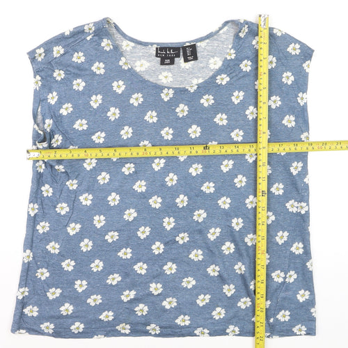 Nicole Miller Women’s Blue Floral Linen Sleeveless T-Shirt Size S