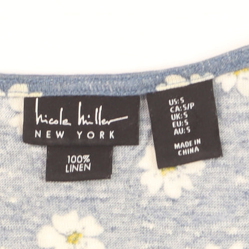 Nicole Miller Women’s Blue Floral Linen Sleeveless T-Shirt Size S