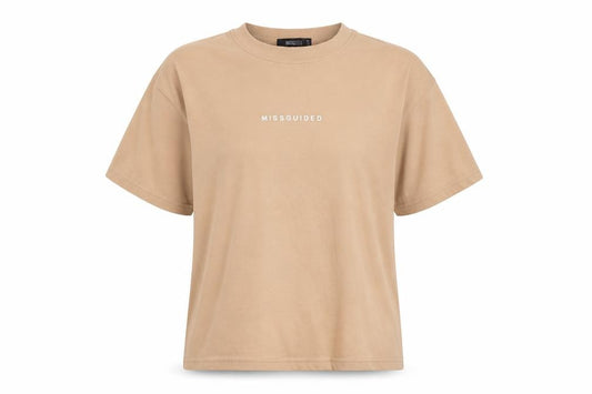 Front view of Missguided Women's Beige Basic Crew Neck Short Sleeve T-Shirt UK 8