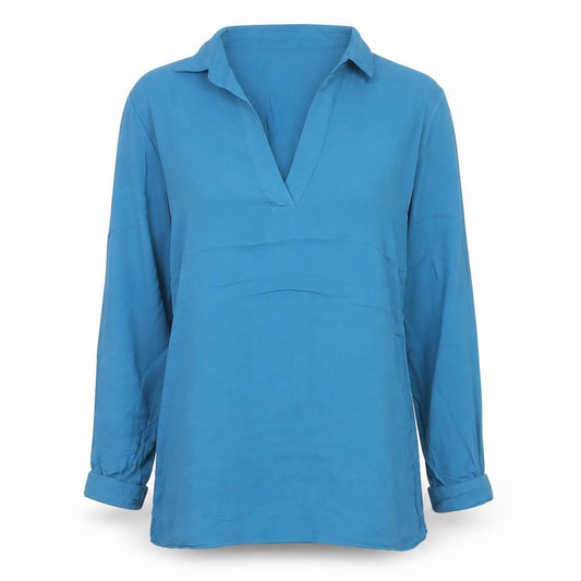 Front view of Massimo Dutti Women Blue Silk Tunic Blouse XS