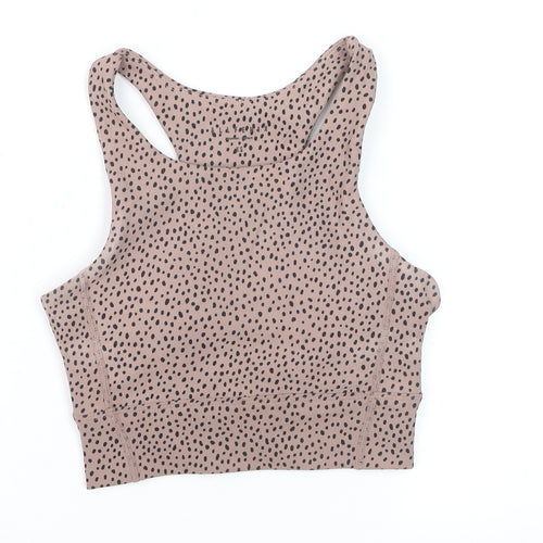 ALLFENIX Women’s Beige Animal Print Racerback XS Cropped Tank Top