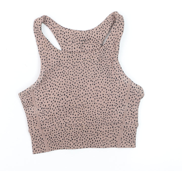 ALLFENIX Women’s Beige Animal Print Racerback XS Cropped Tank Top