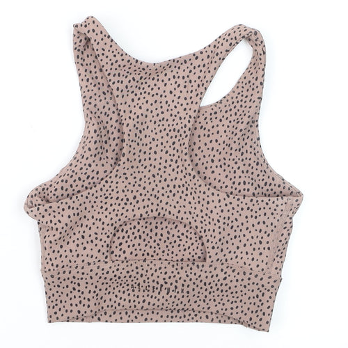 ALLFENIX Women’s Beige Animal Print Racerback XS Cropped Tank Top