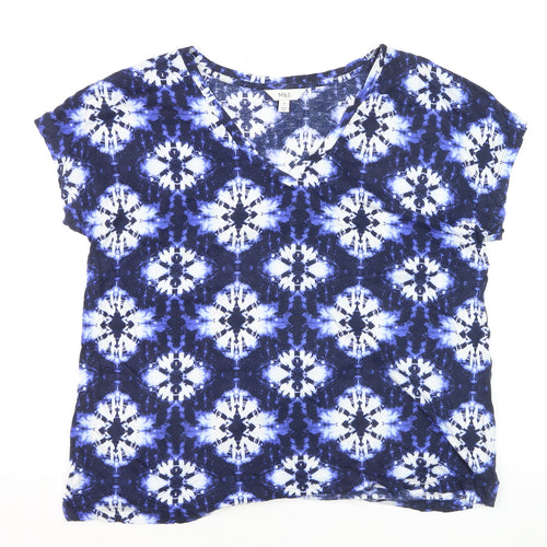 Marks and Spencer Women's Blue Geometric V-Neck Jersey T-Shirt Size 14