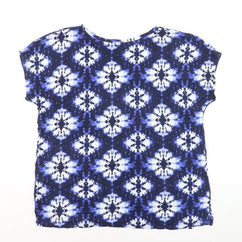 Marks and Spencer Women's Blue Geometric V-Neck Jersey T-Shirt Size 14