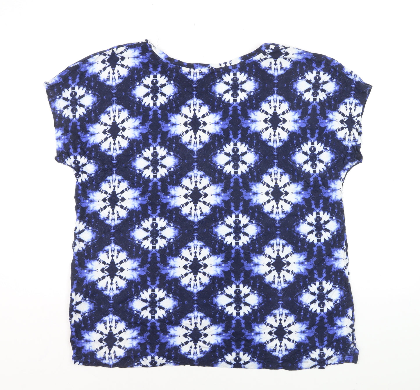 Marks and Spencer Women's Blue Geometric V-Neck Jersey T-Shirt Size 14