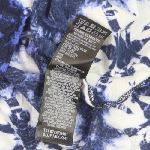 Marks and Spencer Women's Blue Geometric V-Neck Jersey T-Shirt Size 14