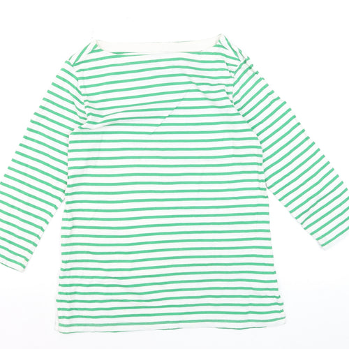 Toast Women's Green Striped Boat Neck Cotton Long Sleeve Top Size S