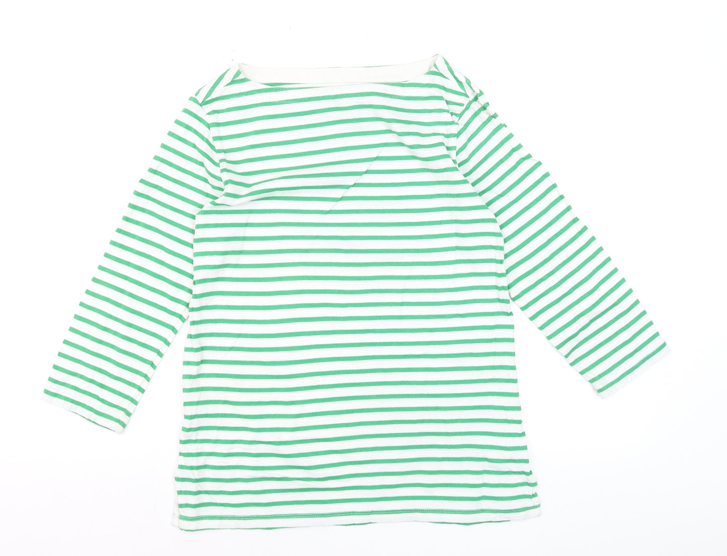 Toast Women's Green Striped Boat Neck Cotton Long Sleeve Top Size S