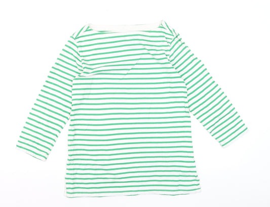 Toast Women's Green Striped Boat Neck Cotton Long Sleeve Top Size S