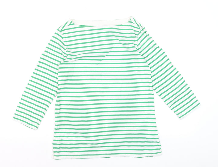 Toast Women's Green Striped Boat Neck Cotton Long Sleeve Top Size S