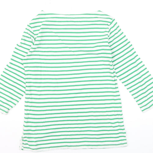 Toast Women's Green Striped Boat Neck Cotton Long Sleeve Top Size S