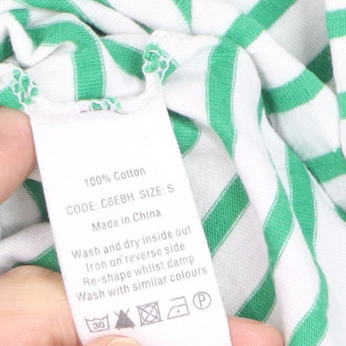 Toast Women's Green Striped Boat Neck Cotton Long Sleeve Top Size S