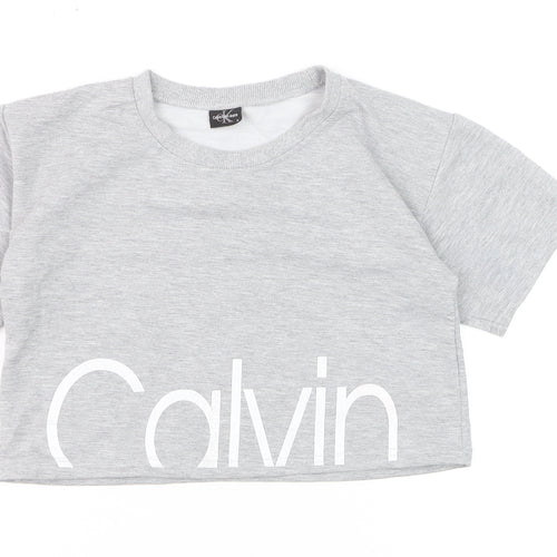 Calvin Klein Womens Grey Cropped Logo T-Shirt Size L Casual