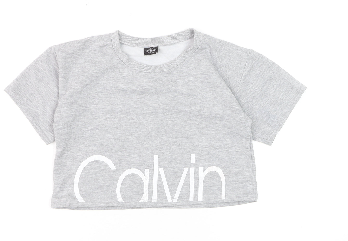 Calvin Klein Womens Grey Cropped Logo T-Shirt Size L Casual