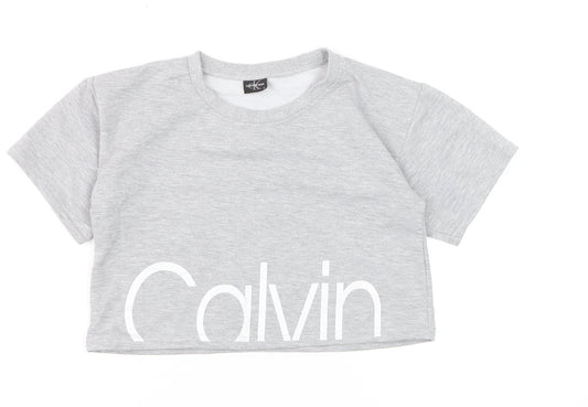 Calvin Klein Womens Grey Cropped Logo T-Shirt Size L Casual