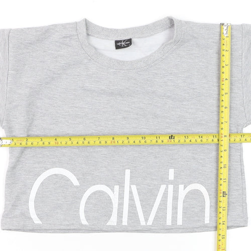 Calvin Klein Womens Grey Cropped Logo T-Shirt Size L Casual