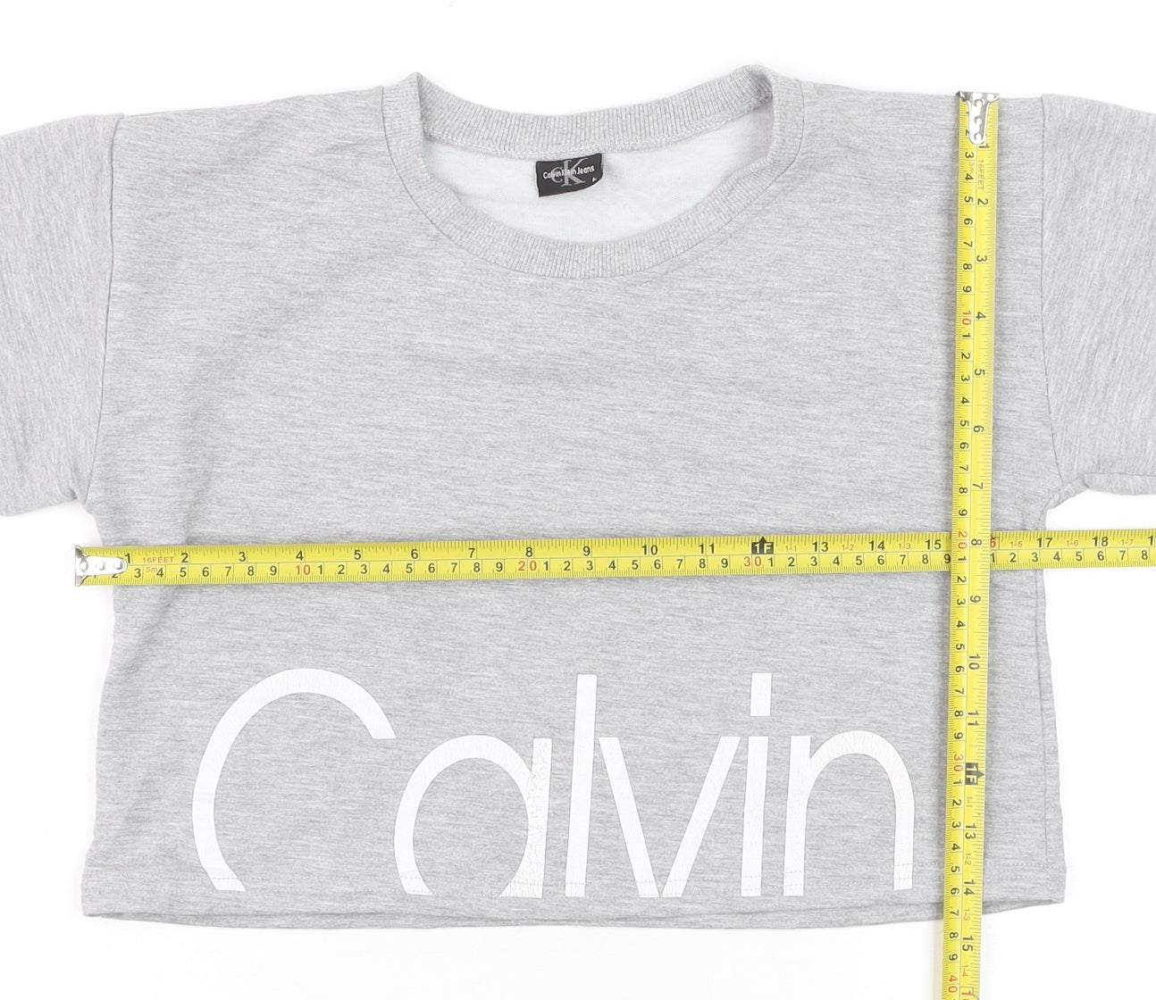 Calvin Klein Womens Grey Cropped Logo T-Shirt Size L Casual
