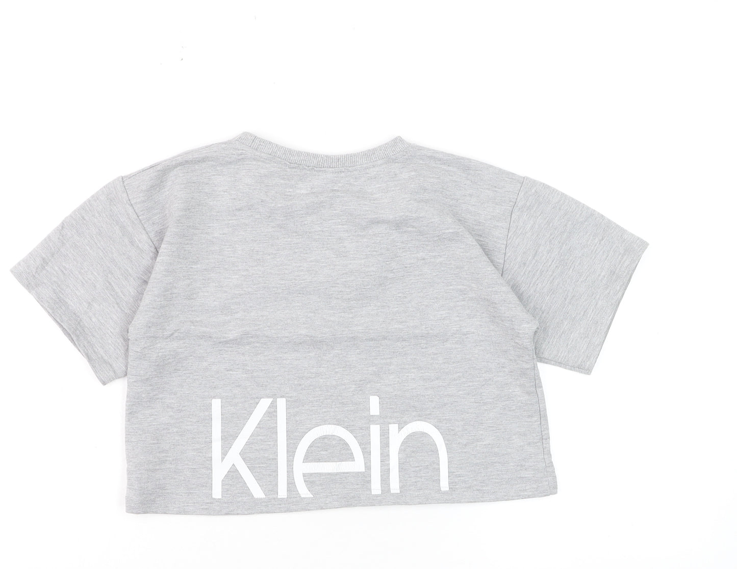 Calvin Klein Womens Grey Cropped Logo T-Shirt Size L Casual