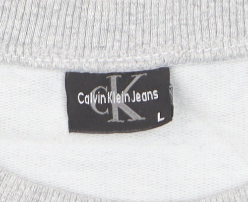 Calvin Klein Womens Grey Cropped Logo T-Shirt Size L Casual