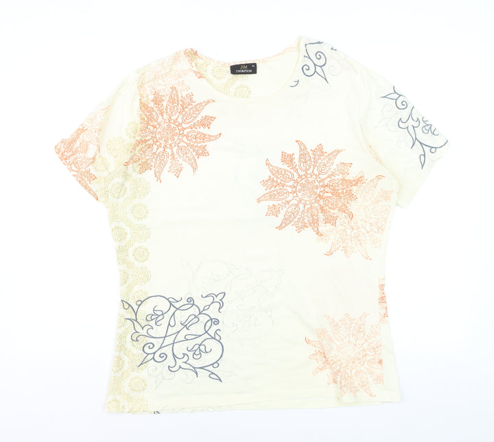 Jim Thompson Women's Beige Floral Cotton Stretch T-Shirt XL