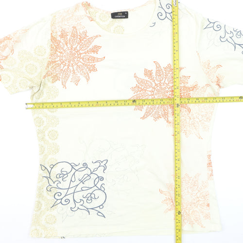Jim Thompson Women's Beige Floral Cotton Stretch T-Shirt XL
