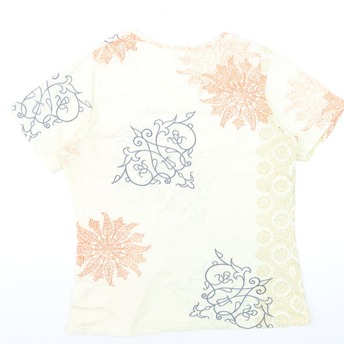 Jim Thompson Women's Beige Floral Cotton Stretch T-Shirt XL