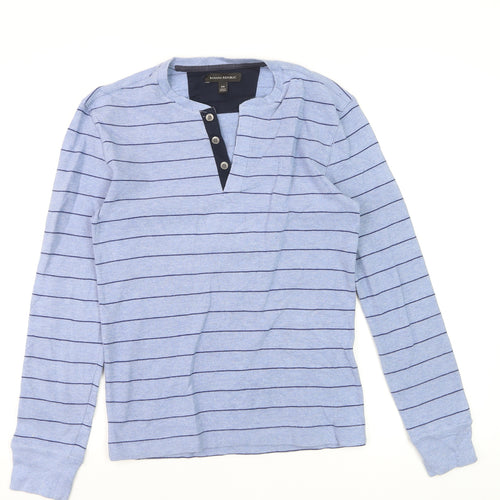 Banana Republic Men's Blue Striped Cotton Henley Long Sleeve Top XS