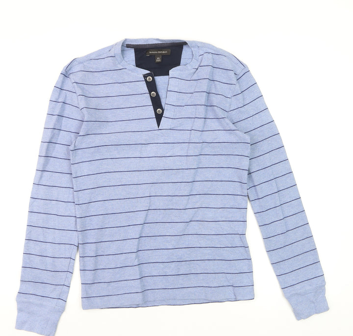 Banana Republic Men's Blue Striped Cotton Henley Long Sleeve Top XS