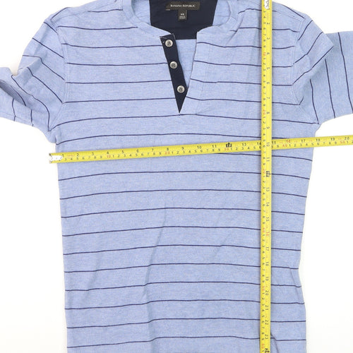 Banana Republic Men's Blue Striped Cotton Henley Long Sleeve Top XS