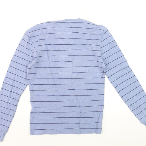 Banana Republic Men's Blue Striped Cotton Henley Long Sleeve Top XS