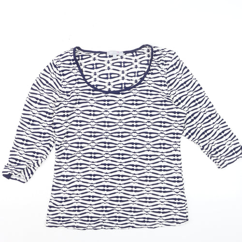 Marks and Spencer Per Una Blue Geometric 3/4 Sleeve Women's Top Size 12