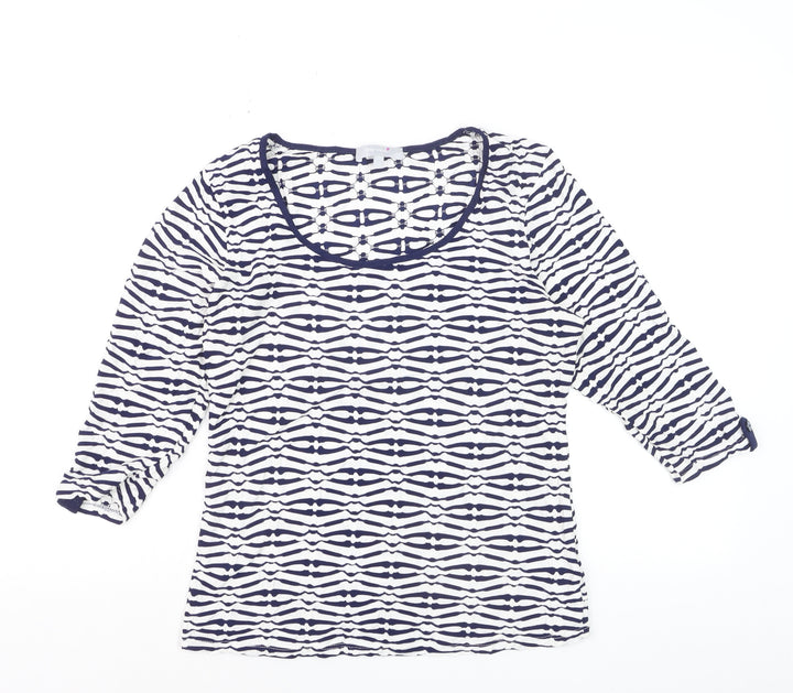 Marks and Spencer Per Una Blue Geometric 3/4 Sleeve Women's Top Size 12