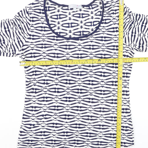 Marks and Spencer Per Una Blue Geometric 3/4 Sleeve Women's Top Size 12