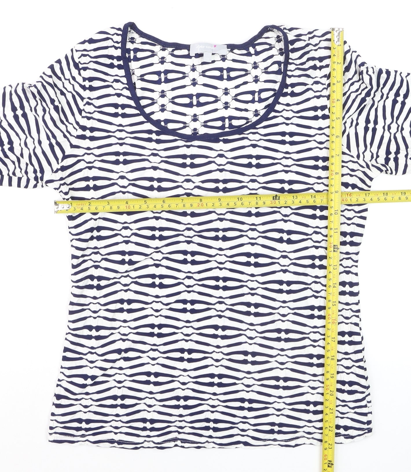Marks and Spencer Per Una Blue Geometric 3/4 Sleeve Women's Top Size 12