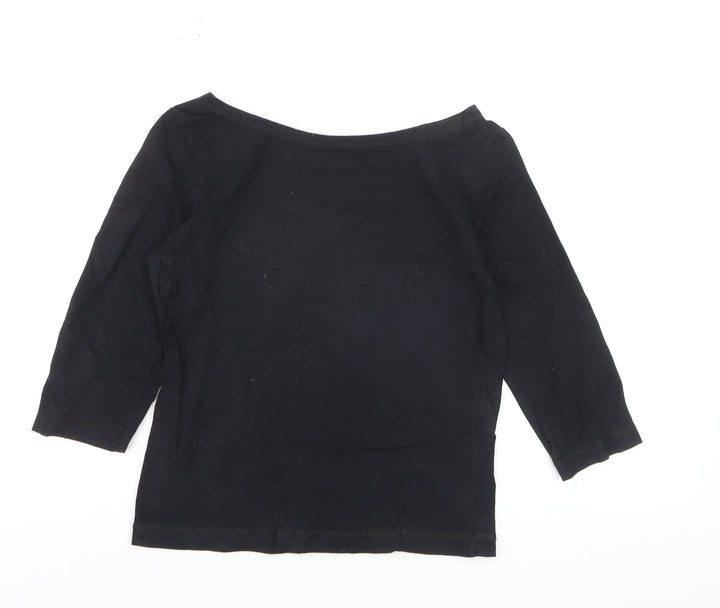 Monsoon Women's Black Boat Neck 3/4 Sleeve Cotton Blouse Size 10