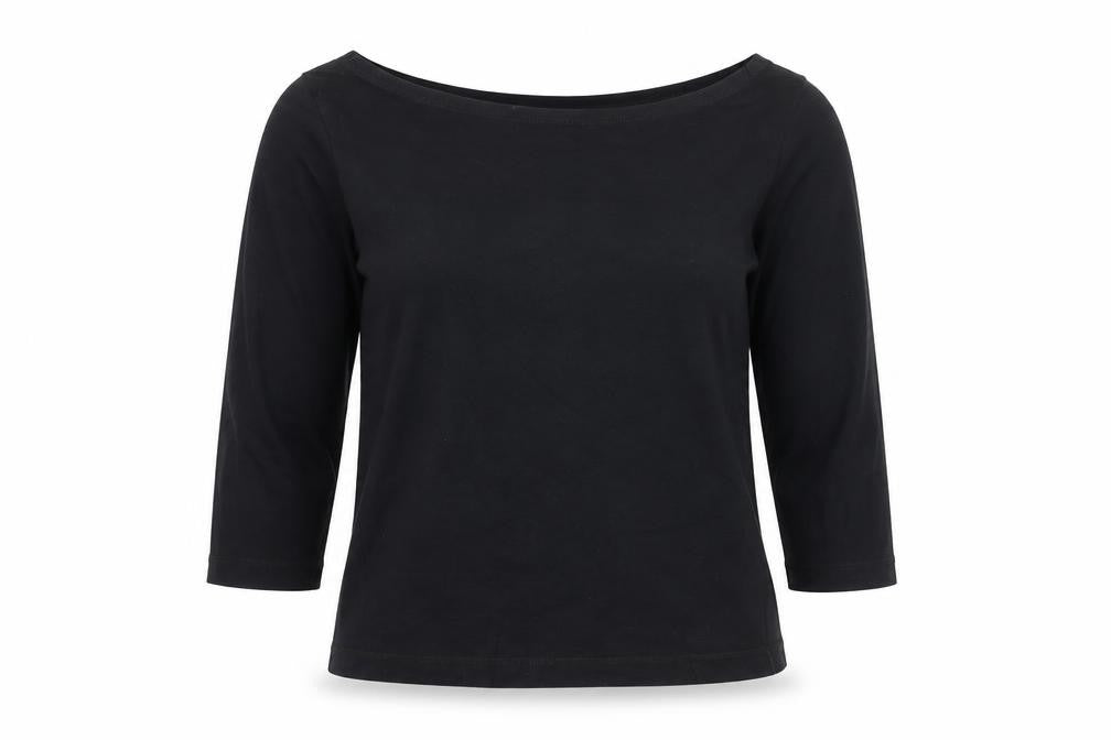 Monsoon Women's Black Boat Neck 3/4 Sleeve Cotton Blouse Size 10
